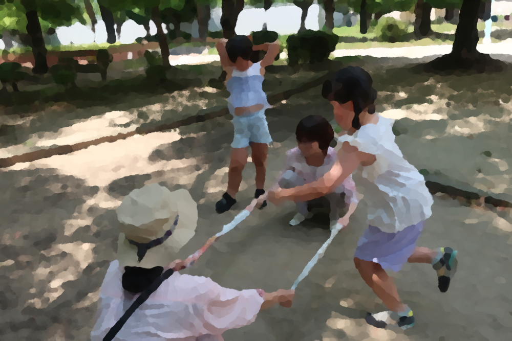 スイカを叩く棒で遊ぶ