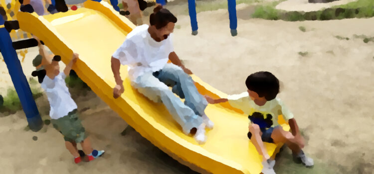 防災クイズと消防車づくり ~9月てらこや報告~ 公園ですべり台